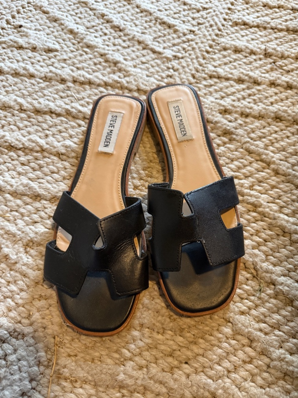 Steve Madden Black Slide Sandals with Cutout Strap